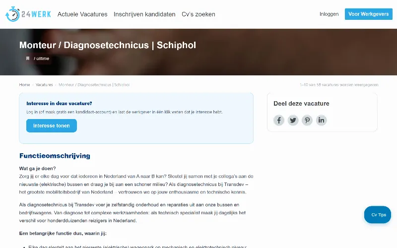 Een vacaturepagina op 24Werk