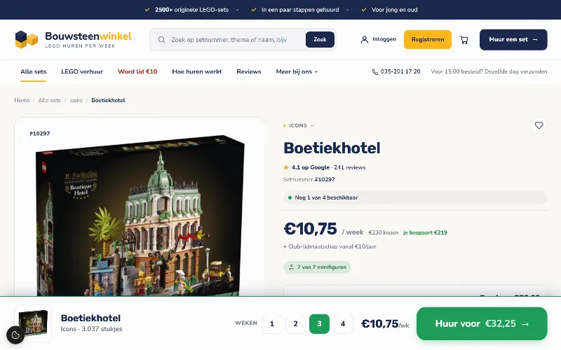 Een setpagina op Bouwsteenwinkel